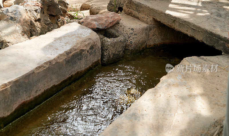 典型沙漠、洼地混凝土、砖用水控制阀使用。Wadi Bani Awf - Al Hamra，阿曼。